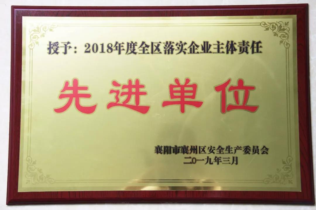 万象城(中国)重工被授予2018年度 全区落实企业主体责任先进单位